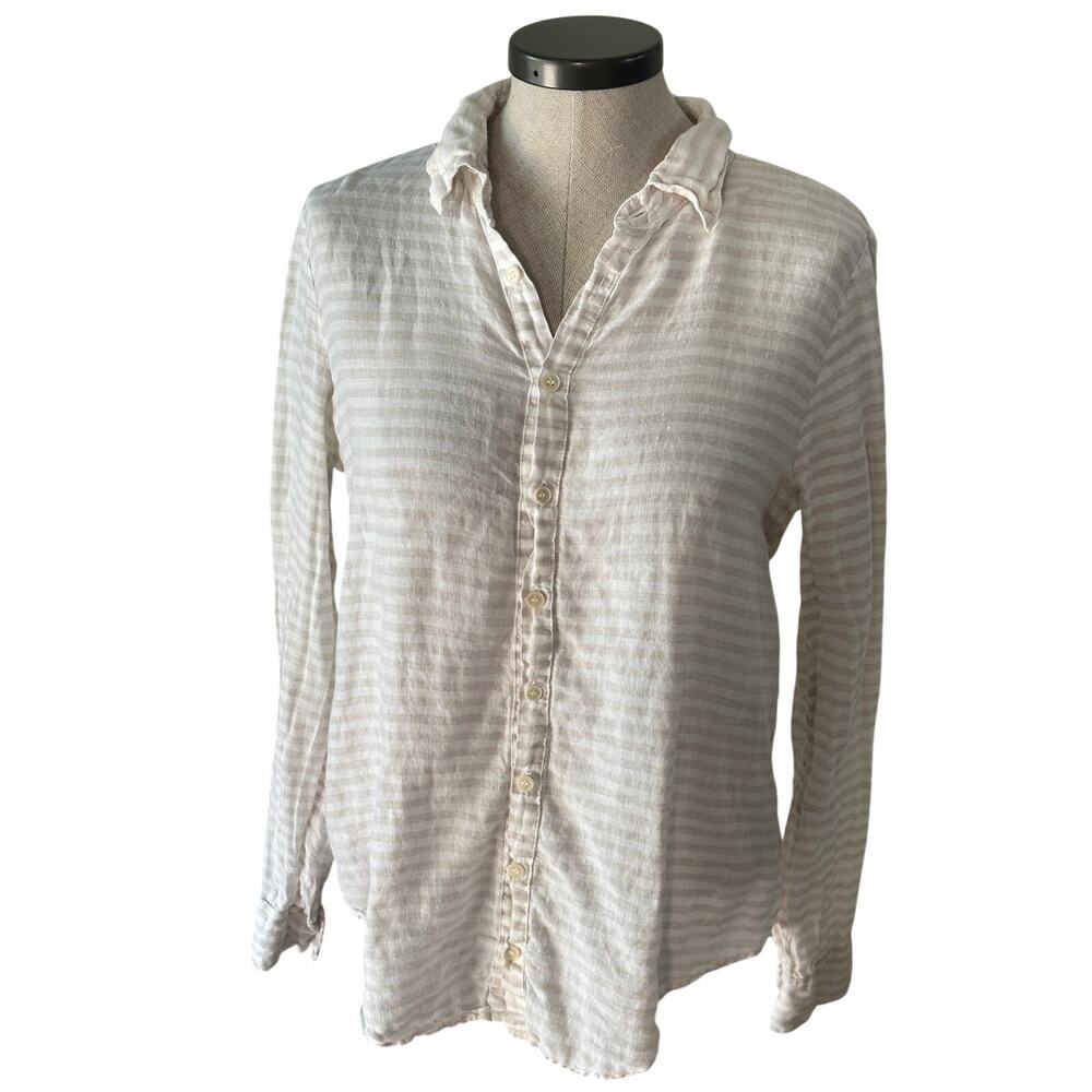 CP Shades Romy Linen Shirt Button Front Neutral Minimalist Lagonlook Stripes - Picture 3 of 9